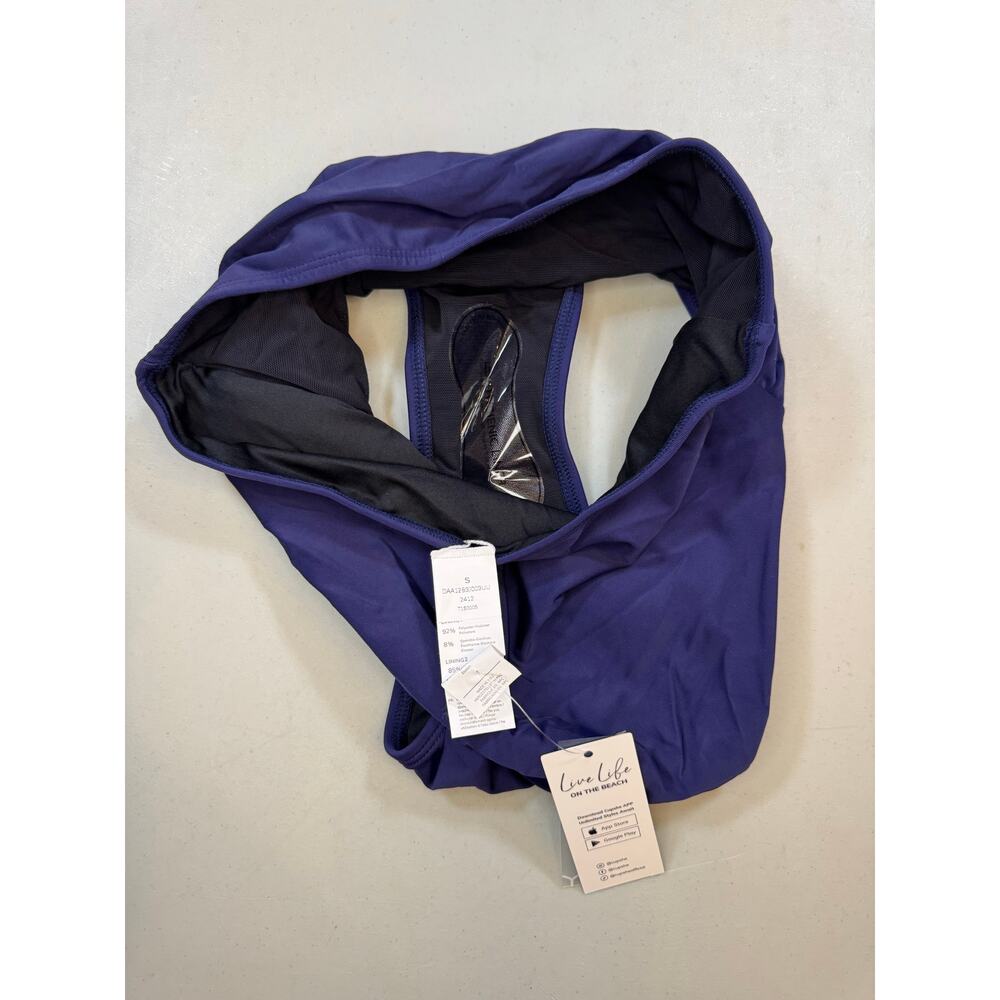 NWT Cupshe Navy High Waisted Bikini Bottoms Size Small - Picture 6 of 6